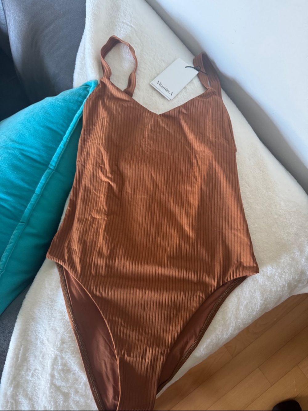 Vitamin A Ribbed One-Piece Swimsuit in Copper